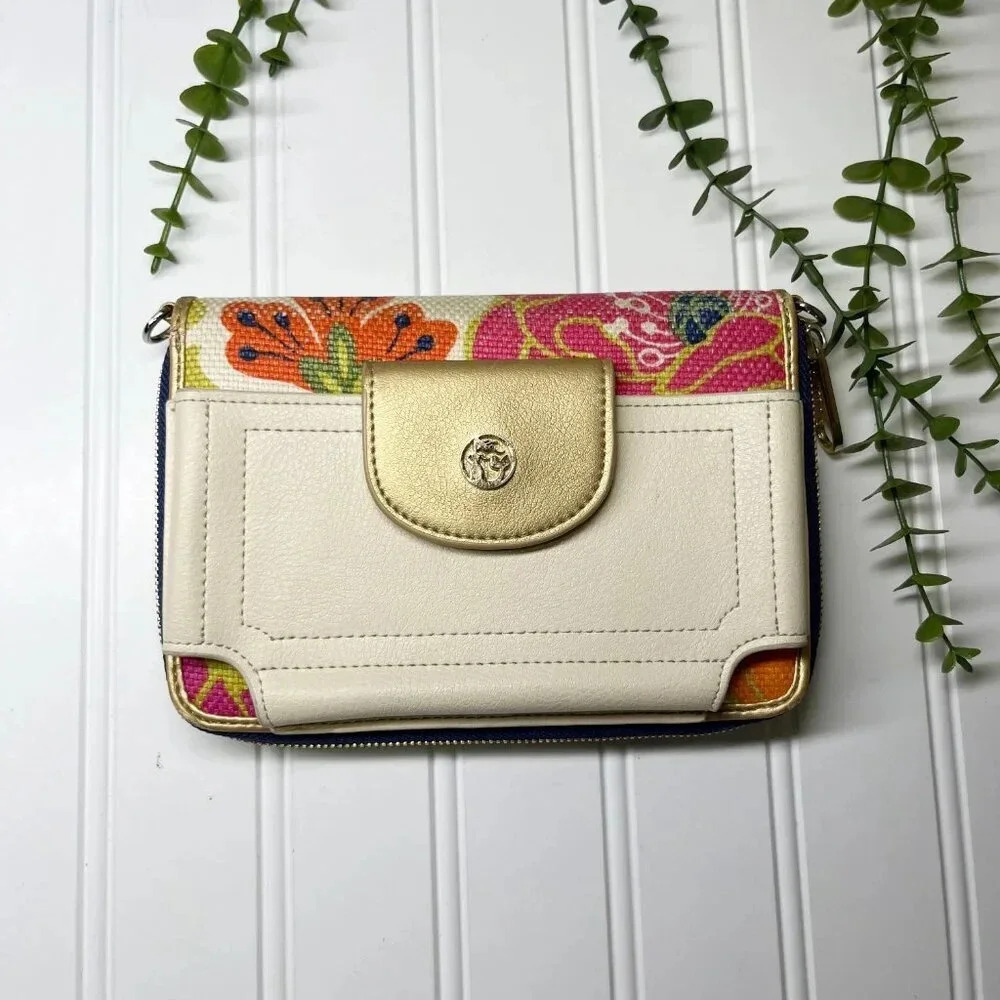 Spartina Leather & Floral Zip Around Phone Wallet/Wristlet - Missing Strap